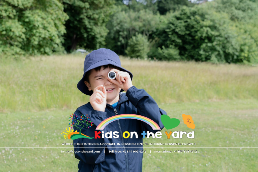 Exploring Marvels: Witness the Growth of a Second Grader's Mind Through Learning. Peering into a mini microscope with a face full of curiosity, a young explorer immerses in the wonders of wildlife and nature during an adventure.