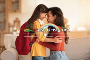 mom encouraging daughter on her first day of middle school