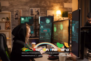 Side view of female hacker writing a dangerous malware