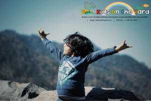 Happy kid stretching his hands