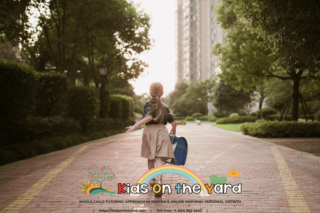 Schoolgirl running to school at morning