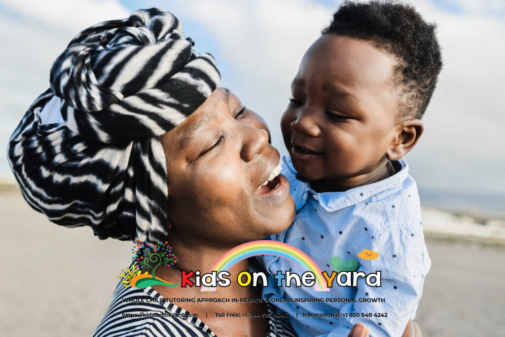 BLACK HISTORY MONTH. Mother having a tender moment with little son