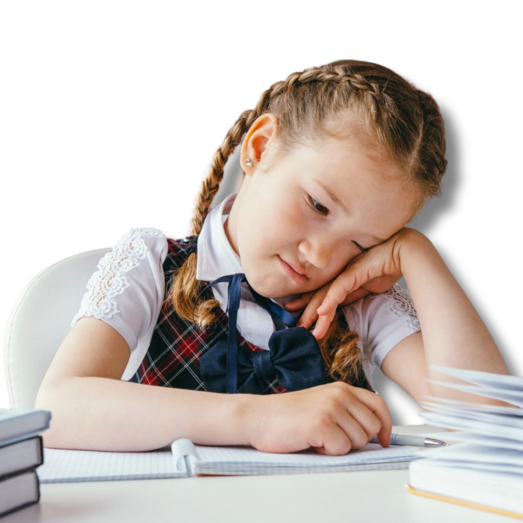 young girl with adhd using time management strategies to complete work.